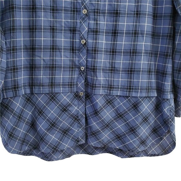J. Jill Tunic Top Small Plaid Blue‎ Curved Hem Shirt Button Up Collared Casual - Picture 5 of 11